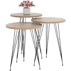 HomeMarkt Nissa Βοηθητικά Τραπεζάκια Σαλονιού Στρογγυλά Ξύλινα με Μεταλλική Βάση 3τμχ Φ33xΥ56cm HM18173.03
