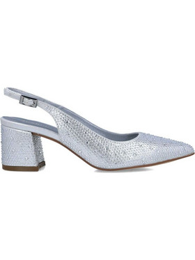 Menbur Γόβες Slingback με Χοντρό Χαμηλό Τακούνι & Στρας Ασημί 25208