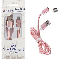 Volte-Tel VCD07 Braided Magnetic USB-A to USB-C 1m Pink 5205308202018