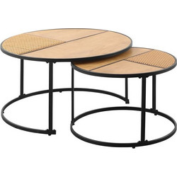 Woodwell ΕΜ9617 Τραπεζάκια Ζιγκόν Σαλονιού Στρογγυλά Ξύλινα με Μεταλλική Βάση 2τμχ Φ80xΥ45cm