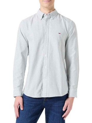 Tommy Jeans Ανδρικό Πουκάμισο Βαμβακερό Ριγέ Μακρυμάνικο Slim Fit Γαλάζιο DM0DM20668-C3Q
