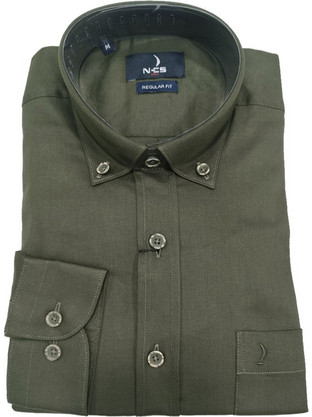 NCS Ανδρικό Πουκάμισο Βαμβακερό Μακρυμάνικο Slim Fit Χακί N223-2205