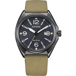 Citizen Ανδρικό Ρολόι Solar με Χακί Υφασμάτινο Λουράκι AW1575-08E