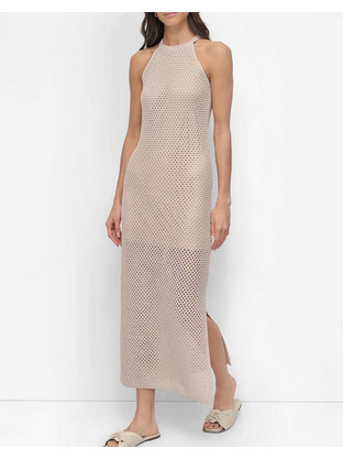 DKNY Midi Καλοκαιρινό Καθημερινό Φόρεμα Πλεκτό Εκρού DJ5R0627-KXZ