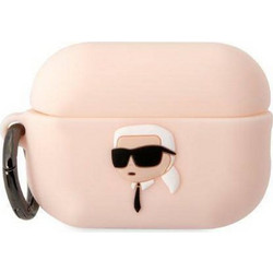 Karl Lagerfeld Karl Head 3D Θήκη Σιλικόνης με Γάντζο για Apple AirPods Pro 2 Ροζ