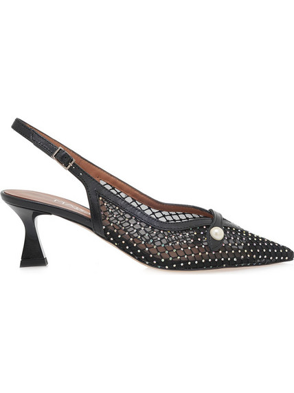 La Martina Γόβες Slingback Δερμάτινες με Λεπτό Ψηλό Τακούνι Μαύρες U494B10438M1