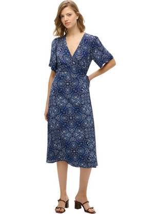 Superdry Midi Καλοκαιρινό Καθημερινό Φόρεμα Κρουαζέ Μεταξωτό Navy Μπλε W8011923A-E1T
