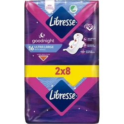 Libresse Goodnight Ultra Large Σερβιέτες με Φτερά για Αυξημένη Ροή 2x8τμχ