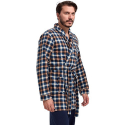 Lion Χειμωνιάτικη Ανδρική Ρόμπα Fleece Καρό Καφέ LN2017