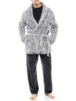 Ulisse Χειμωνιάτικη Ανδρική Ρόμπα Fleece Γκρι W-M641