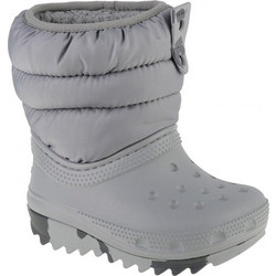 Crocs Παιδικές Μπότες Χιονιού Γκρι Αδιάβροχες με Γούνα 207683-007