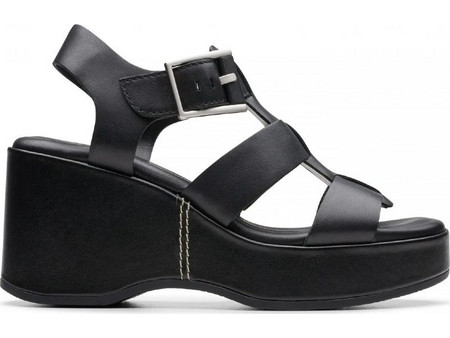 Clarks Manon Cove Ανατομικές Καλοκαιρινές Γυναικείες Πλατφόρμες Ψηλές Δερμάτινες Μαύρες 26176294