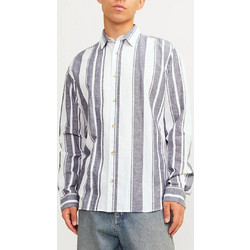 Jack & Jones Ανδρικό Πουκάμισο Λινό Μακρυμάνικο Slim Fit Λευκό Γκρι 12248384