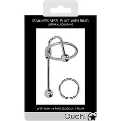 Ouch! Urethral Sounding Steel Plug with Ring 90mm
