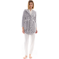 Pink Label Γυναικεία Ρόμπα Χειμωνιάτικη Fleece Γκρι W1488