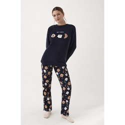 Promise Σετ Γυναικείες Πιτζάμες Χειμωνιάτικες Fleece Navy Μπλε N20542