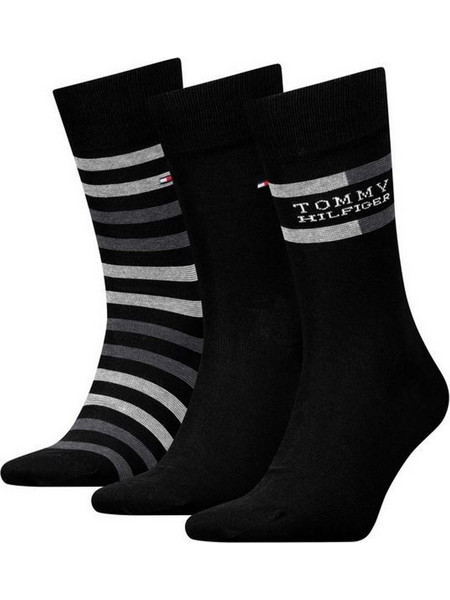 Tommy Hilfiger Ανδρικές Κάλτσες Ψηλές με Σχέδια Μαύρες 3Pack 701235376-002