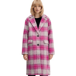 Desigual PinkCheck Γυναικείο Παλτό Μάλλινο Καρό Μακρύ Ροζ 25WWEW15-3033