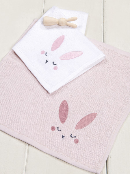 Nima Sweet Bunny Βρεφικές Πετσέτες Προσώπου / Χεριών 2τμχ 400gr/m² 30x30cm Ροζ Λευκές