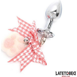 LateToBed Jewel & Pompon Πρωκτική Σφήνα Ασημί Ροζ
