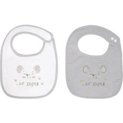 KikkaBoo Joyful Mice Σετ Σαλιάρες από 100% Βαμβάκι με Κουμπί Λευκή Γκρι 2τμχ