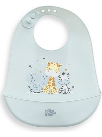 Interbaby Tres Amigos Αδιάβροχη Σαλιάρα Σιλικόνης με Κουμπί & Τσέπη Γαλάζια