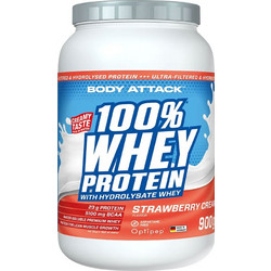 Body Attack 100% Whey Strawberry Cream Πρωτεΐνη Ορού Γάλακτος Γράμμωσης 900gr
