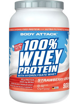 Body Attack 100% Whey Strawberry Cream Πρωτεΐνη Ορού Γάλακτος Γράμμωσης 900gr