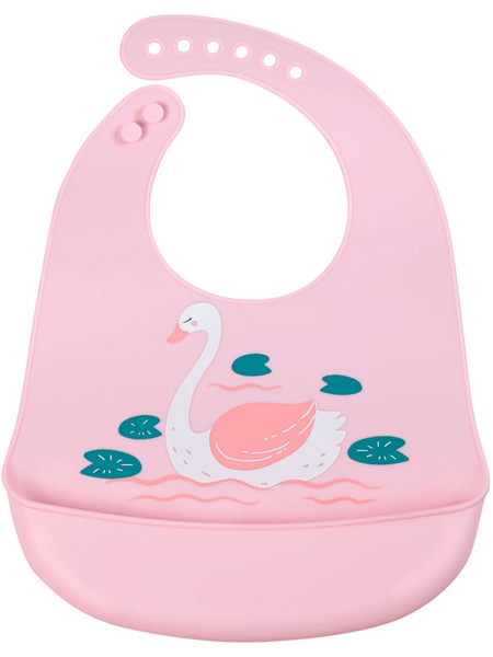 Swan Αδιάβροχη Σαλιάρα Σιλικόνης με Κουμπί & Τσέπη 6m+ Ροζ