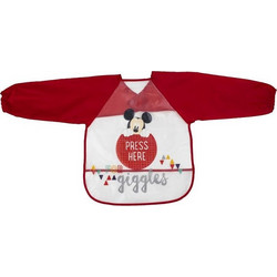 Interbaby Mickey Αδιάβροχη Σαλιάρα Ποδιά Πλαστική με Αυτοκόλλητο Τσέπη & Μανίκια Κόκκινη