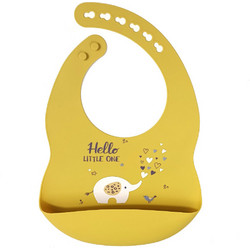 BabyCloud Hello Little One Αδιάβροχη Σαλιάρα Σιλικόνης με Κουμπί & Τσέπη 6m+ Κίτρινη