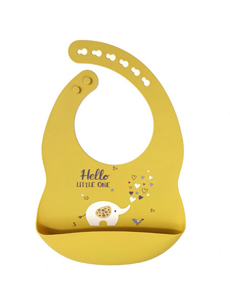 BabyCloud Hello Little One Αδιάβροχη Σαλιάρα Σιλικόνης με Κουμπί & Τσέπη 6m+ Κίτρινη