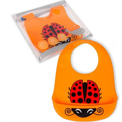 Interbaby Ladybag Αδιάβροχη Σαλιάρα Σιλικόνης με Κουμπί & Τσέπη Πορτοκαλί