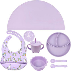 QueenMother Βρεφικό Σετ Φαγητού Σιλικόνης Unicorn Lilac 8τμχ