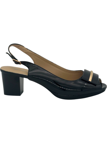 Miramax Γόβες Slingback Δερμάτινες με Χοντρό Χαμηλό Τακούνι Μαύρες 8832