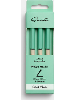 Sentio Mint Mix Σετ Στυλό Διαρκείας 1mm Μαύρο 3τμχ ST40916