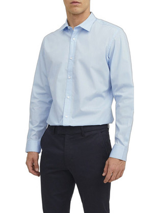 Jack & Jones Ανδρικό Πουκάμισο Βαμβακερό Μακρυμάνικο Slim Fit με Mao Γιακά Γαλάζιο 12187222