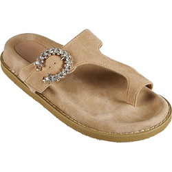 Elenross Γυναικεία Σανδάλια Suede με Στρας Μπεζ GS08095W