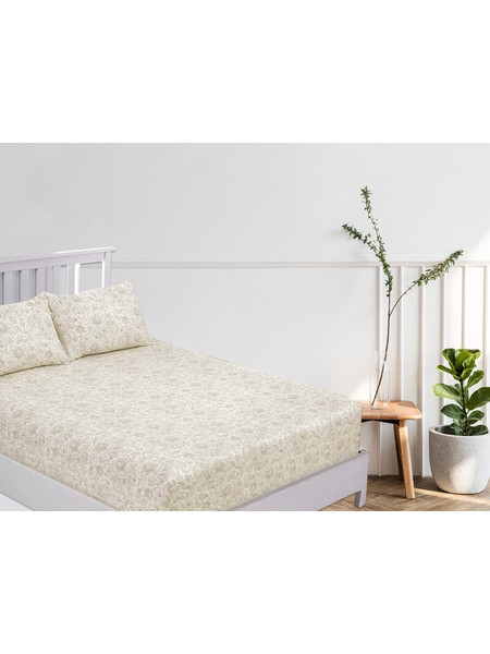 Γαρύφαλλο Σεντόνι King Size Βαμβακερό με Λάστιχο 180x200+30 Reactive One Color Ecru Elegance