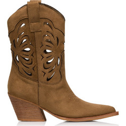 Corina Γυναικεία Μποτάκια Cowgirl Suede Ταμπά με Χοντρό Χαμηλό Τακούνι M6006