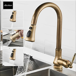 Bonken HT-1338 Μπαταρία Κουζίνας Πάγκου Διπλής Παροχής Ανάμεικτη με Ντουζ Χρυσή