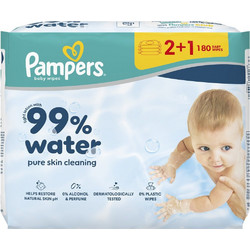 Pampers Μωρομάντηλα με Νερό Χωρίς Οινόπνευμα Άρωμα & Parabens 3x60τμχ