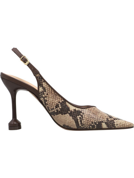 Haralas Γόβες Slingback Δερμάτινες με Λεπτό Ψηλό Τακούνι Σοκολατί Μπεζ 13630006