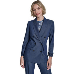 DKNY Γυναικείο Σακάκι Μακρύ Υφασμάτινο Σταυρωτό Navy Μπλε UK5J3466-GDX