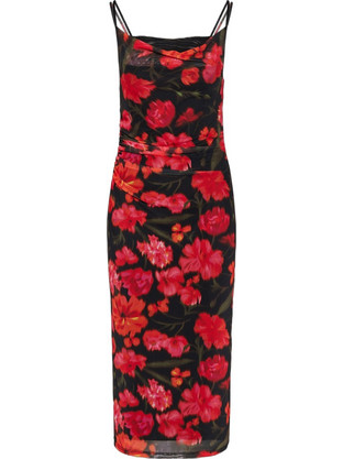 Funky Buddha Midi Βραδινό Φόρεμα Floral Ντραπέ Μαύρο FBL013-125-13