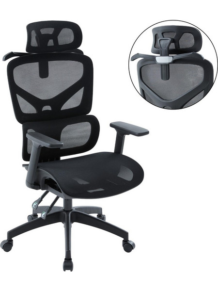 HomeMarkt Apex Καρέκλα Διευθυντική με Προσκέφαλο Στήριξη Μέσης Ανάκλιση και Ρυθμιζόμενα Μπράτσα Μαύρη HM1227.01
