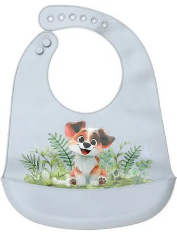 Kiokids Dog Αδιάβροχη Σαλιάρα Σιλικόνης με Κουμπί & Τσέπη 4m+ Γαλάζια