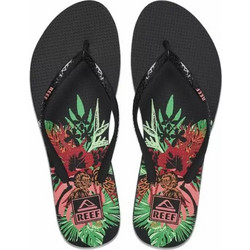 Reef Seaside Prints Layered Flowers Γυναικείες Σαγιονάρες Αντιολισθητικές Μαύρες CJ0253
