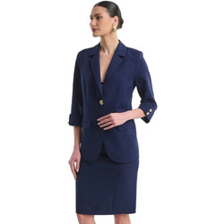 Fibes Fashion Γυναικείο Σακάκι Μακρύ Υφασμάτινο Navy Μπλε 01-6203N