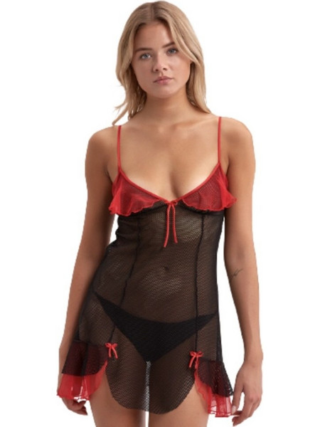 Jumelles Lingerie Sexy Babydoll See Through Μαύρο Κόκκινο 0351